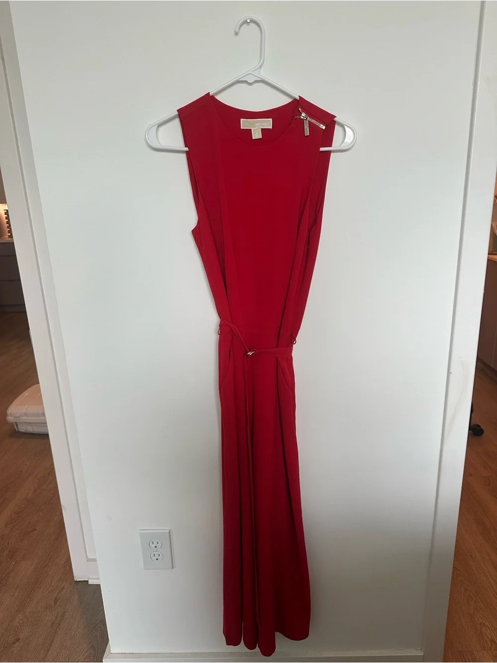 Michael Kors Red Belted Wide Leg Jumpsuit Size 2 Gold Zip Sleeveless